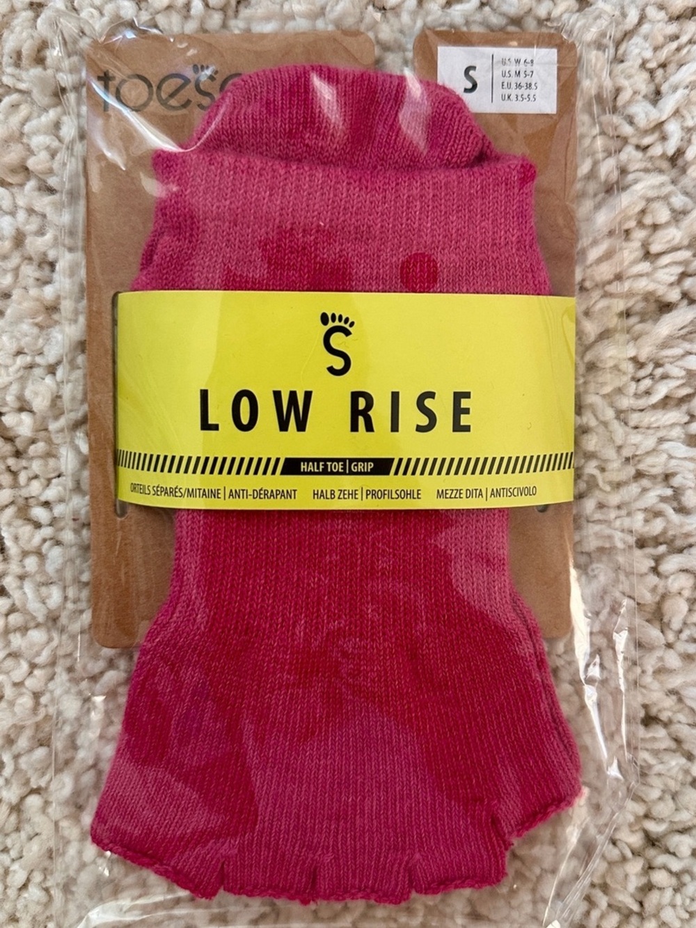 TOESOX Low Rise Half-Toe Grip Socks —Pink Raspberry Small NWT